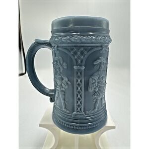 Vintage Greentown Westmoreland Denim Warriors Blue Slag Milk Glass Stein Mug‎